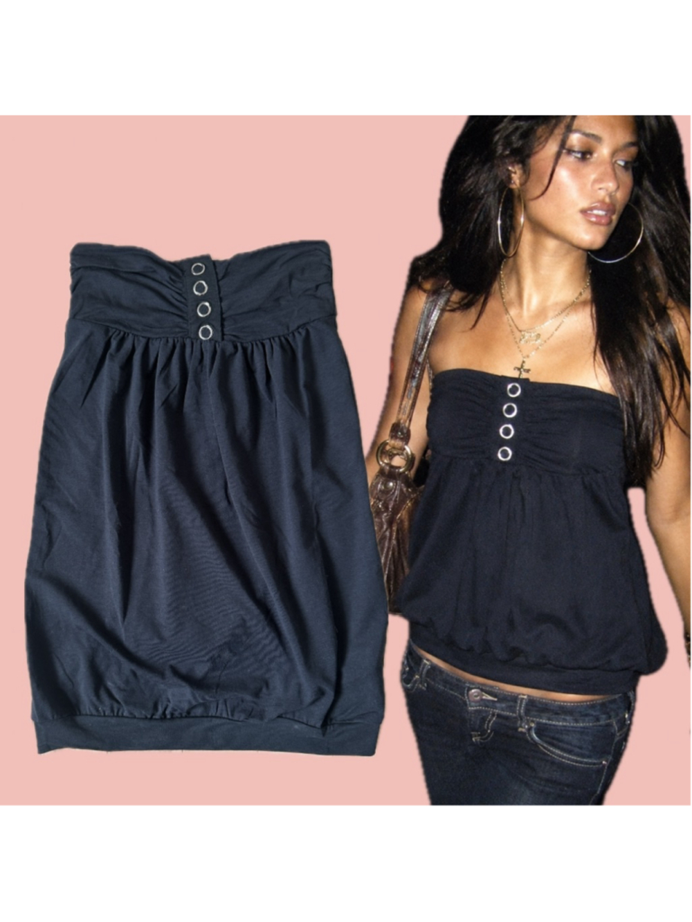 Y2K Black Bubble Hem Tube Top Deadstock Alcott Size S – Cinched